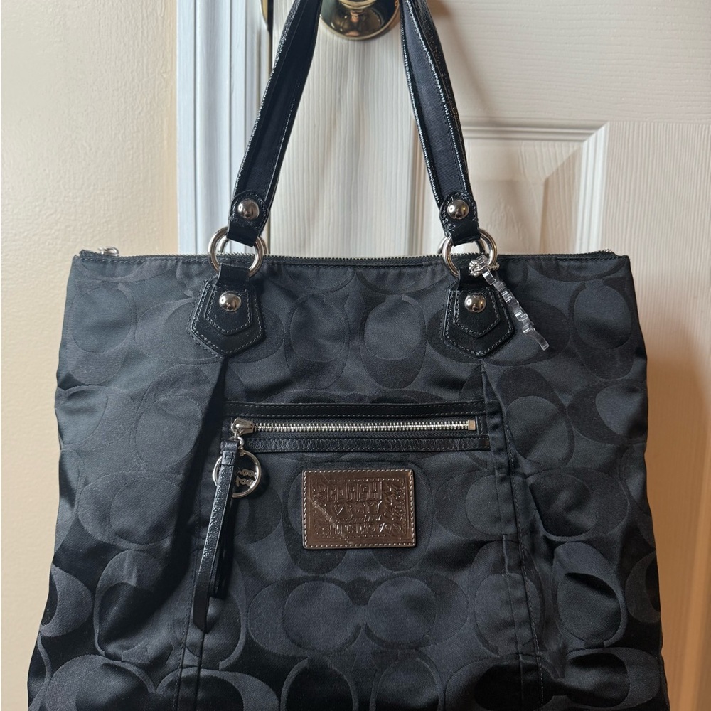 Gently Used Coach Poppy Black Tote with Matching Coach Wallet and Dust Bag